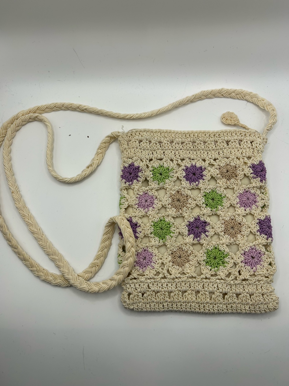 Floral crochet cream crossbody boho Y2K style